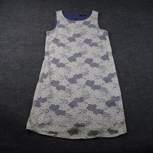 TIB Dress Womens Large Purple White Floral Lace Sleeveless Sheath Lined Elegant